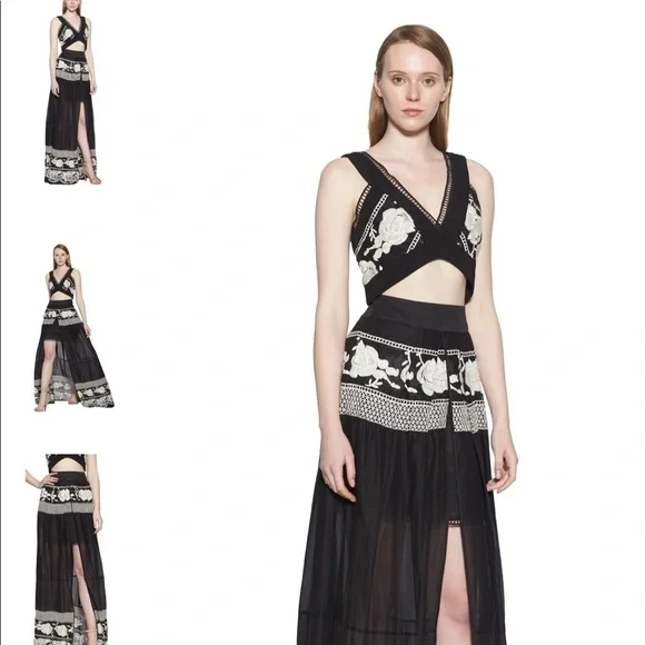 Aijek Andrea Embroidered Cropped Top in Black & White Size Medium - Picture 2 of 11